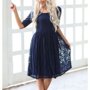 Mikarose Dress with lace detailing - Navy Blue